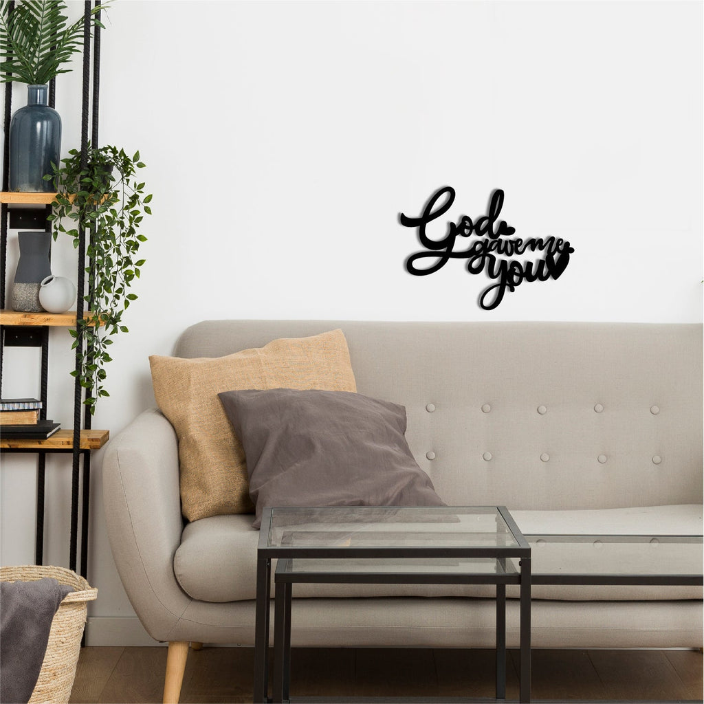"God Gave Me You" Love Theme Black Engineered Wood Wall Art Cutout, Ready to Hang Home Decor Kafalo