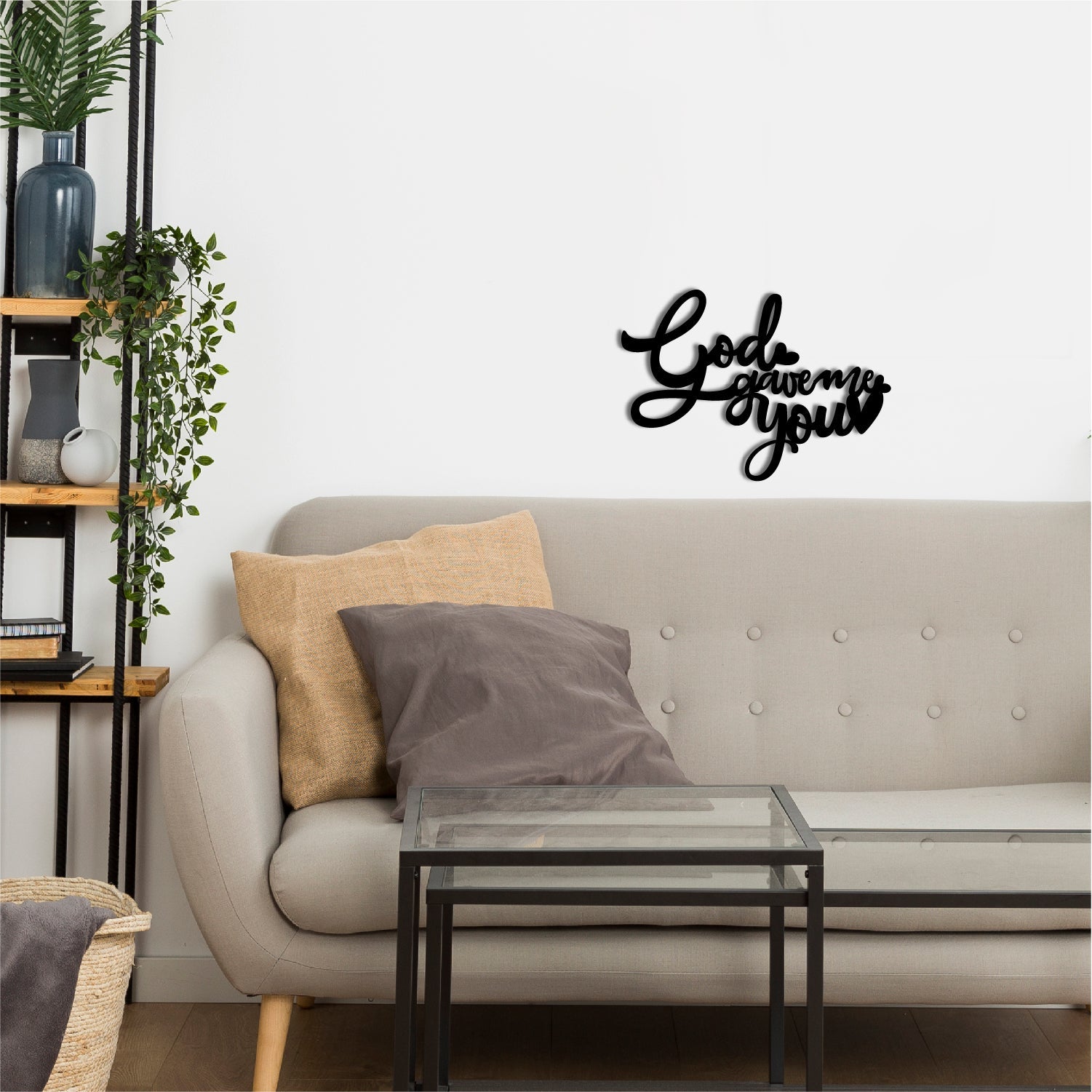 "God Gave Me You" Love Theme Black Engineered Wood Wall Art Cutout, Ready to Hang Home Decor Kafalo