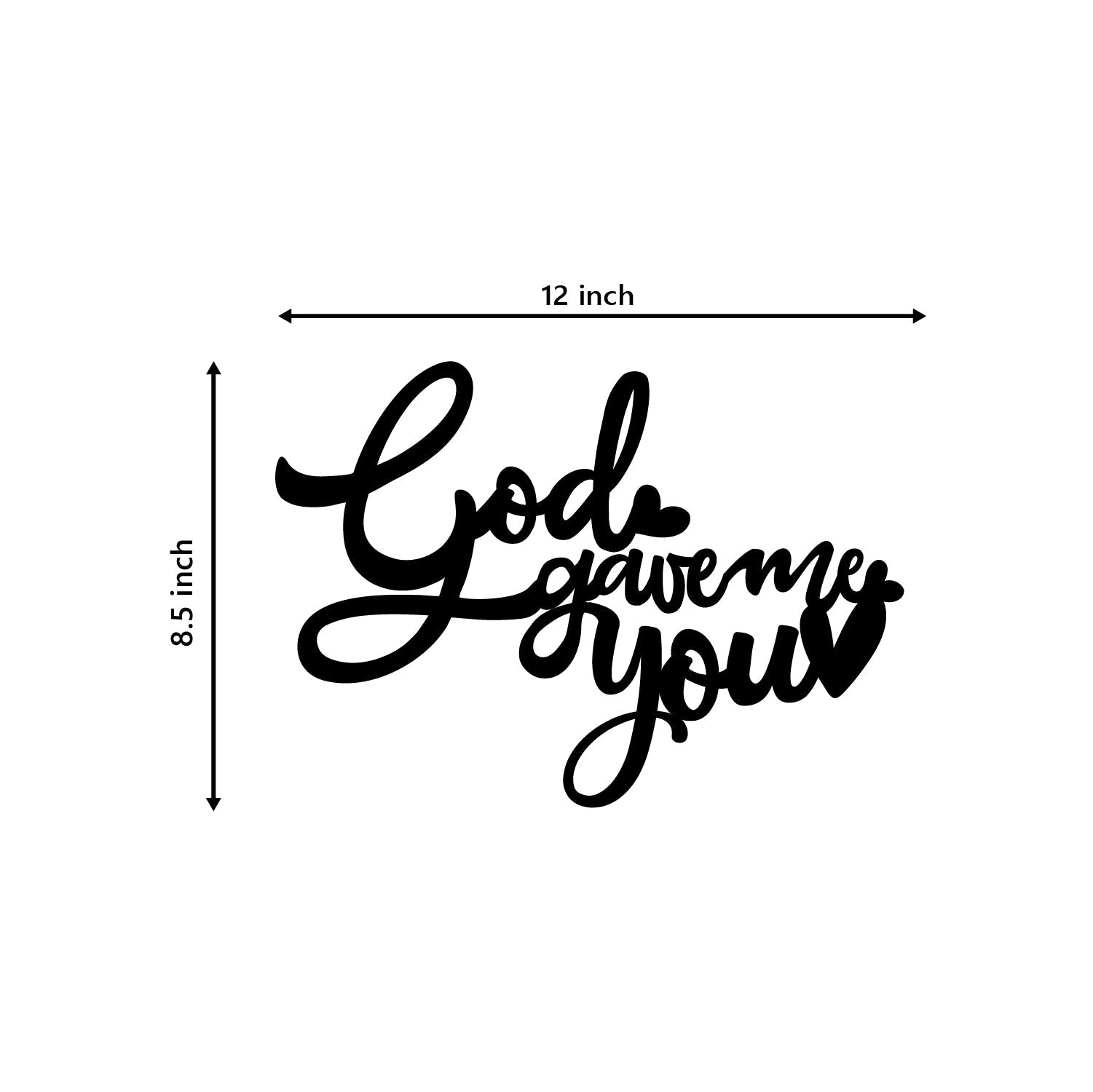 "God Gave Me You" Love Theme Black Engineered Wood Wall Art Cutout, Ready to Hang Home Decor Kafalo