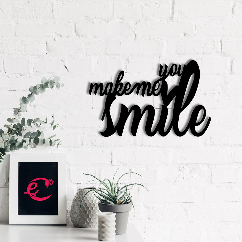 "You Make Me Smile" Black Engineered Wood Wall Art Cutout, Ready to Hang Home Decor Kafalo