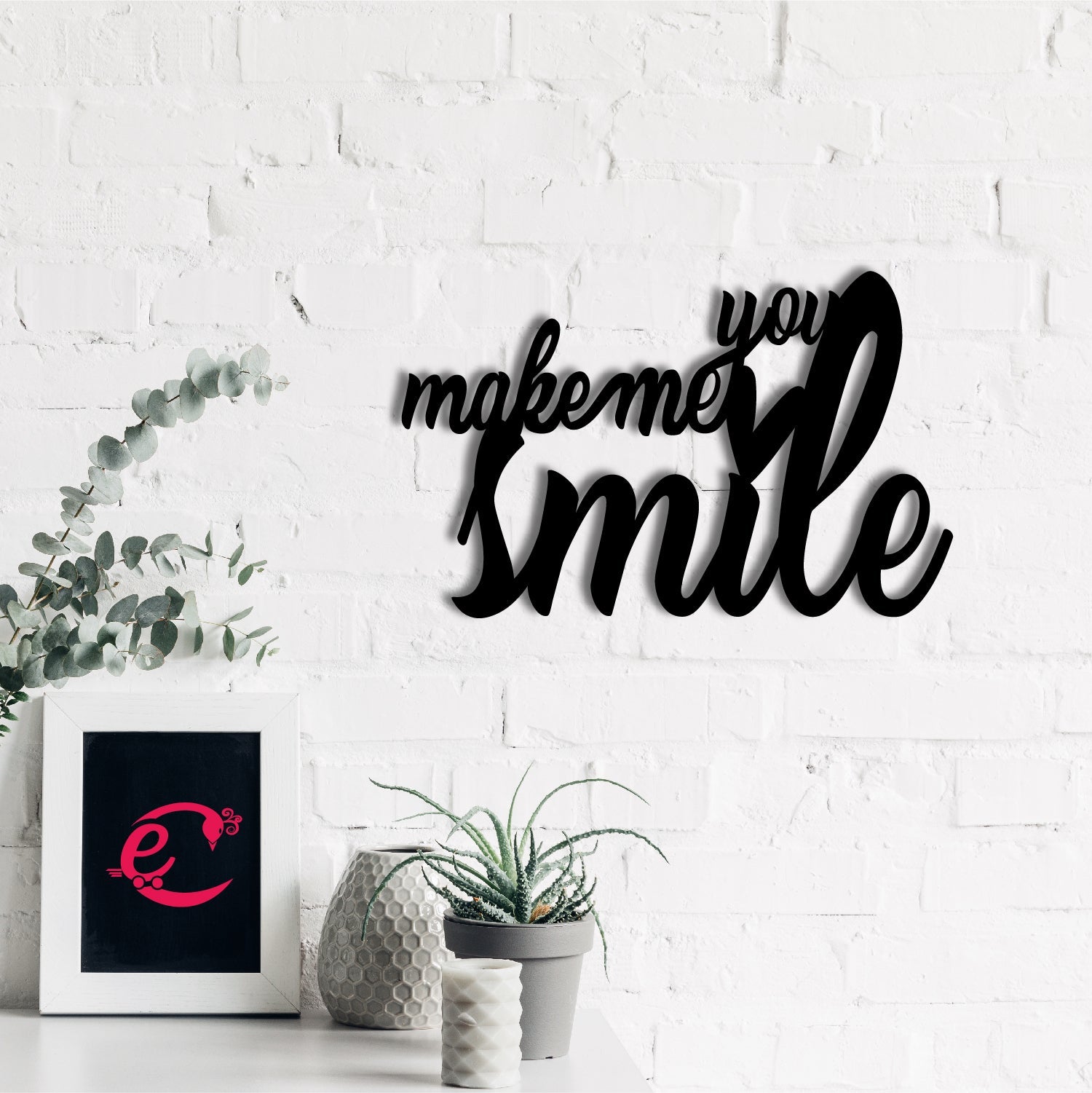 "You Make Me Smile" Black Engineered Wood Wall Art Cutout, Ready to Hang Home Decor Kafalo