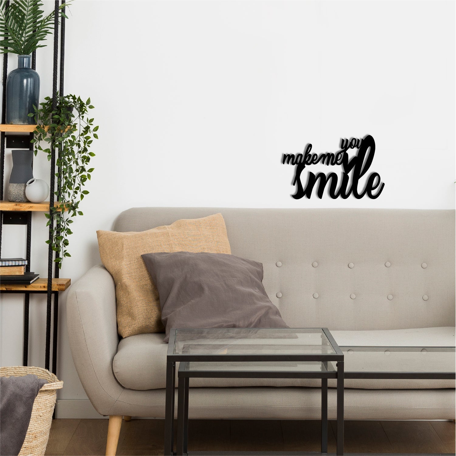 "You Make Me Smile" Black Engineered Wood Wall Art Cutout, Ready to Hang Home Decor Kafalo