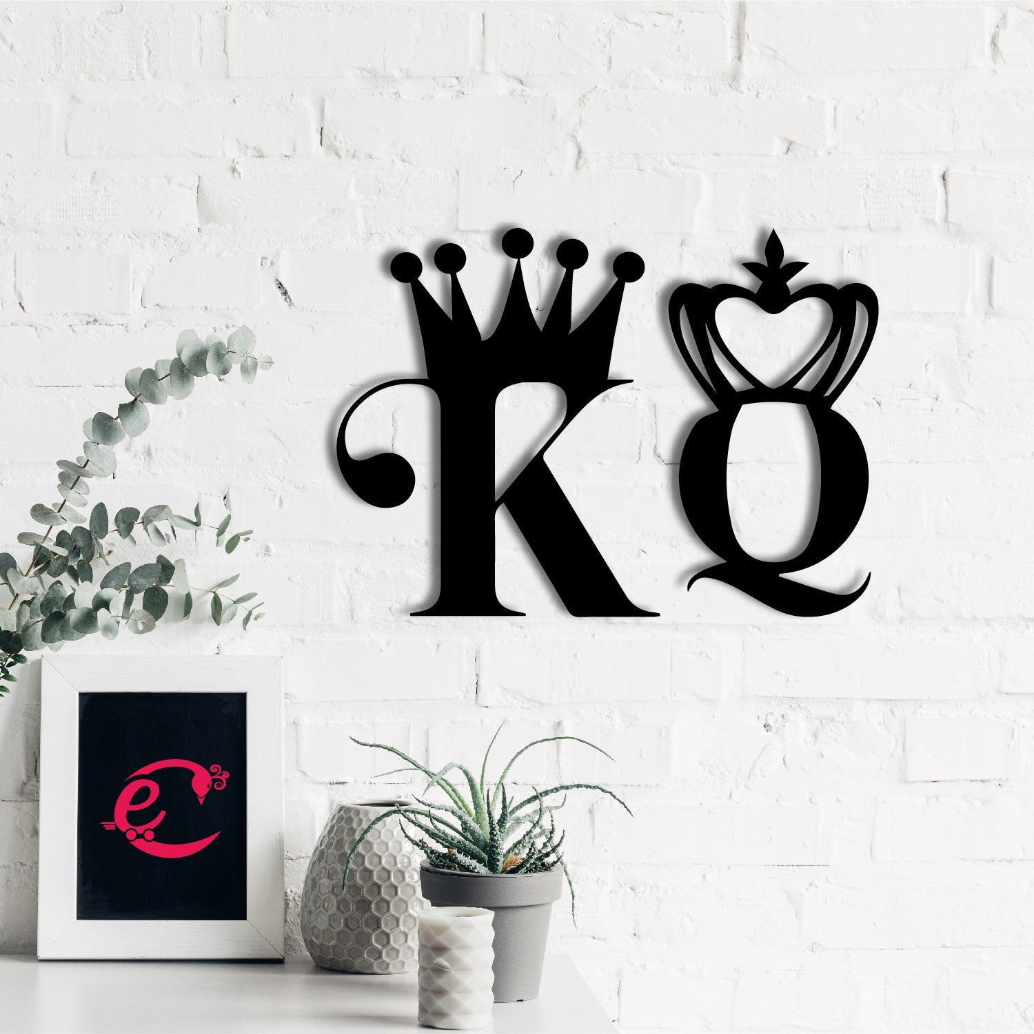 "King And Queen" Love Theme Black Engineered Wood Wall Art Cutout, Ready to Hang Home DÃ©cor Kafalo