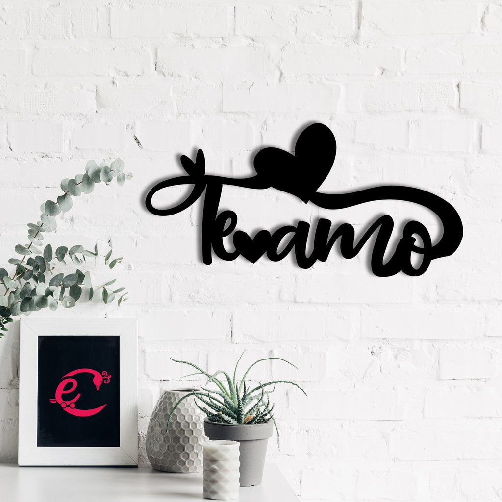 "Te Amo meaning I Love You" Valentine Theme Black Engineered Wood Wall Art Cutout, Ready to Hang Home Decor Kafalo