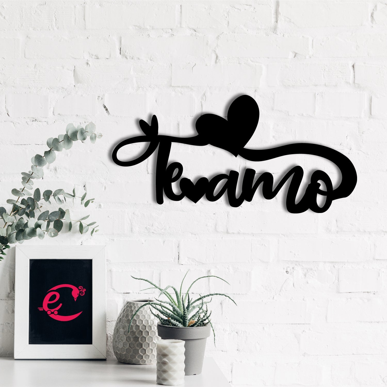 "Te Amo meaning I Love You" Valentine Theme Black Engineered Wood Wall Art Cutout, Ready to Hang Home Decor Kafalo