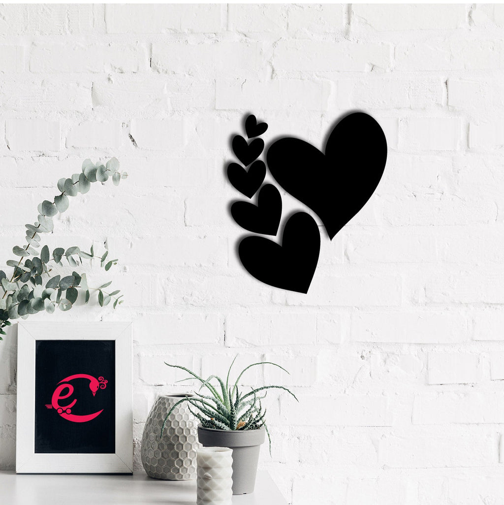 Set Of 6 Hearts Love Theme Black Engineered Wood Wall Art Cutout, Ready To Hang Home Decor Kafalo