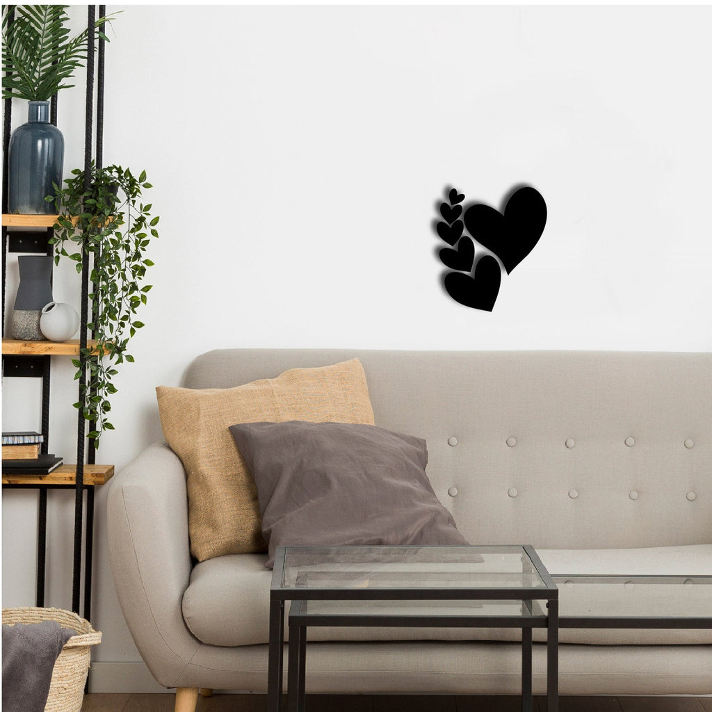 Set Of 6 Hearts Love Theme Black Engineered Wood Wall Art Cutout, Ready To Hang Home Decor Kafalo