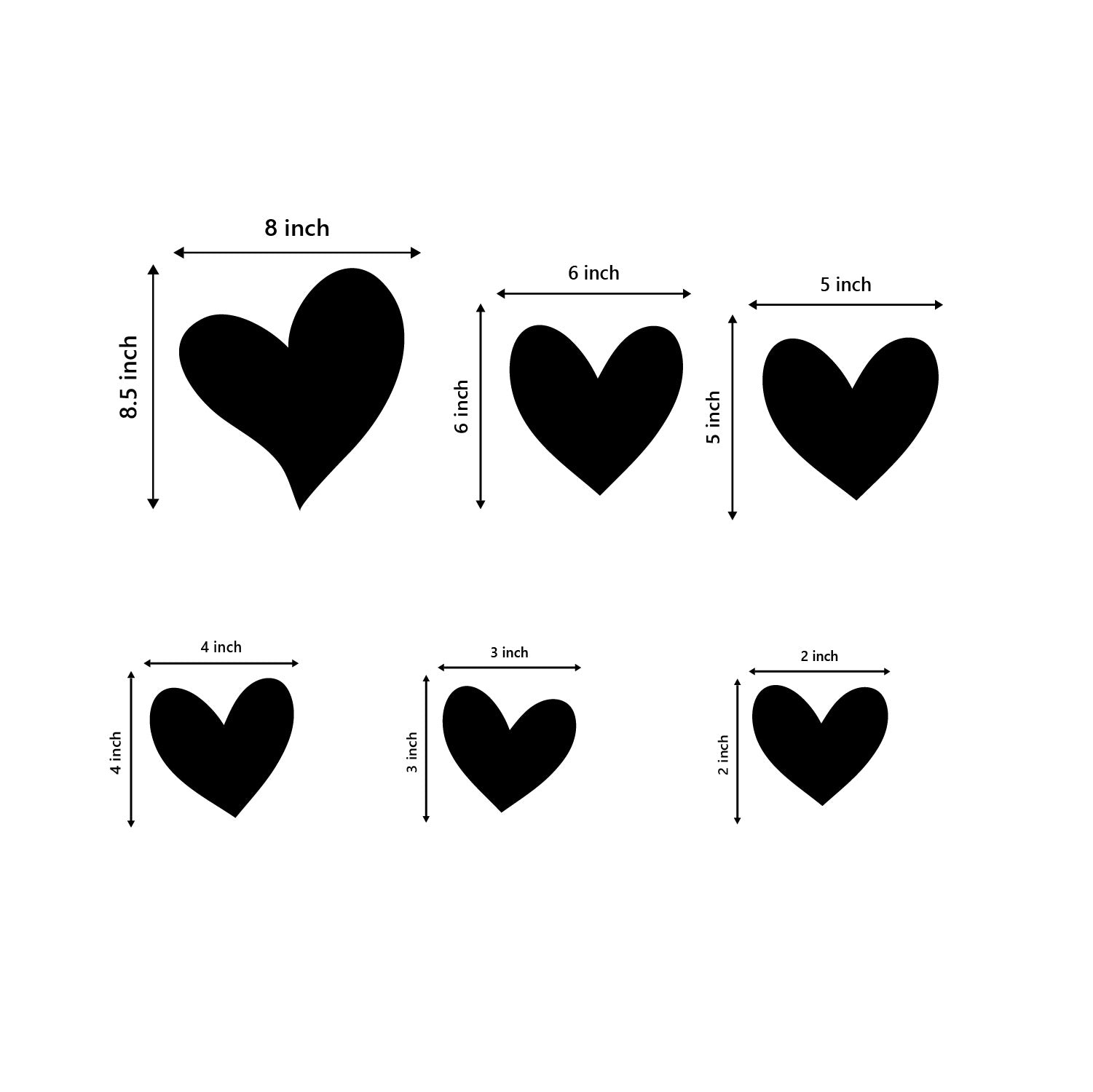 Set Of 6 Hearts Love Theme Black Engineered Wood Wall Art Cutout, Ready To Hang Home Decor Kafalo