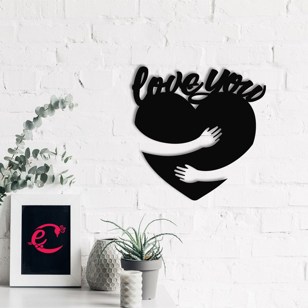 Love You Valentine Theme Black Engineered Wood Wall Art Cutout, Ready To Hang Home Decor Kafalo