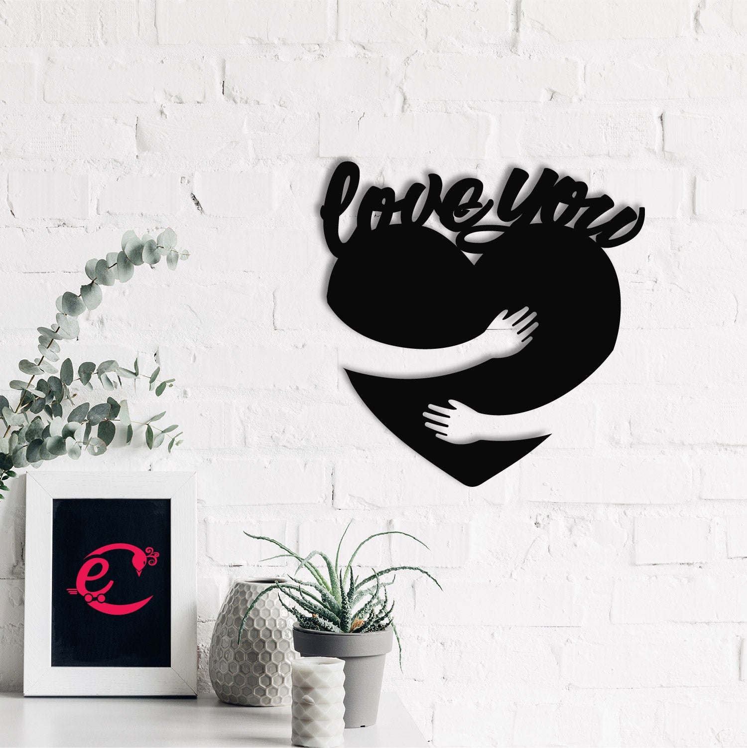 Love You Valentine Theme Black Engineered Wood Wall Art Cutout, Ready To Hang Home Decor Kafalo