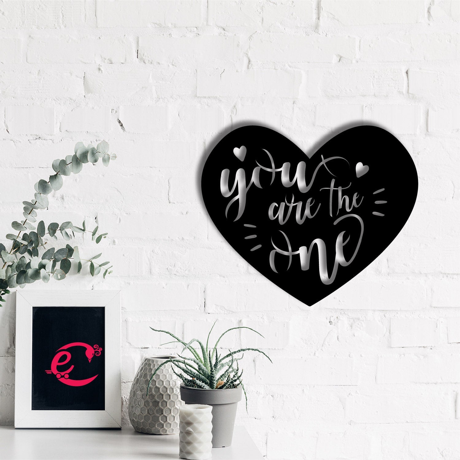 "You are the One" Love Theme Black Engineered Wood Wall Art Cutout, Ready to Hang Home Decor Kafalo