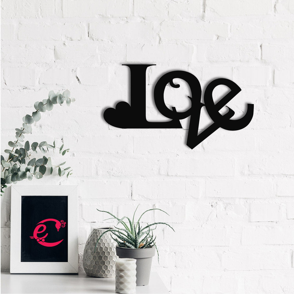 "Love" Valentine Theme Black Engineered Wood Wall Art Cutout, Ready to Hang Home Decor Kafalo