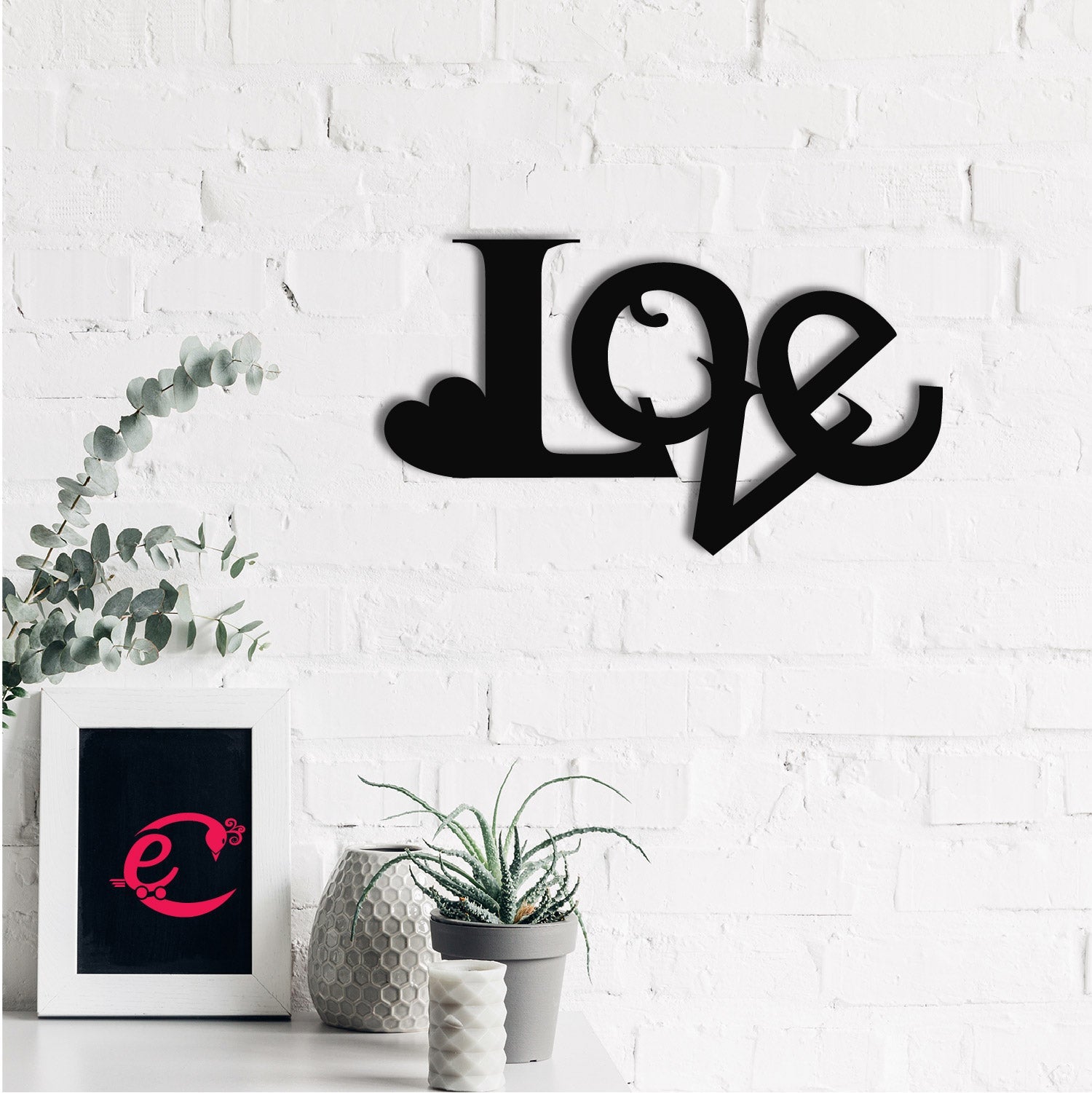 "Love" Valentine Theme Black Engineered Wood Wall Art Cutout, Ready to Hang Home Decor Kafalo