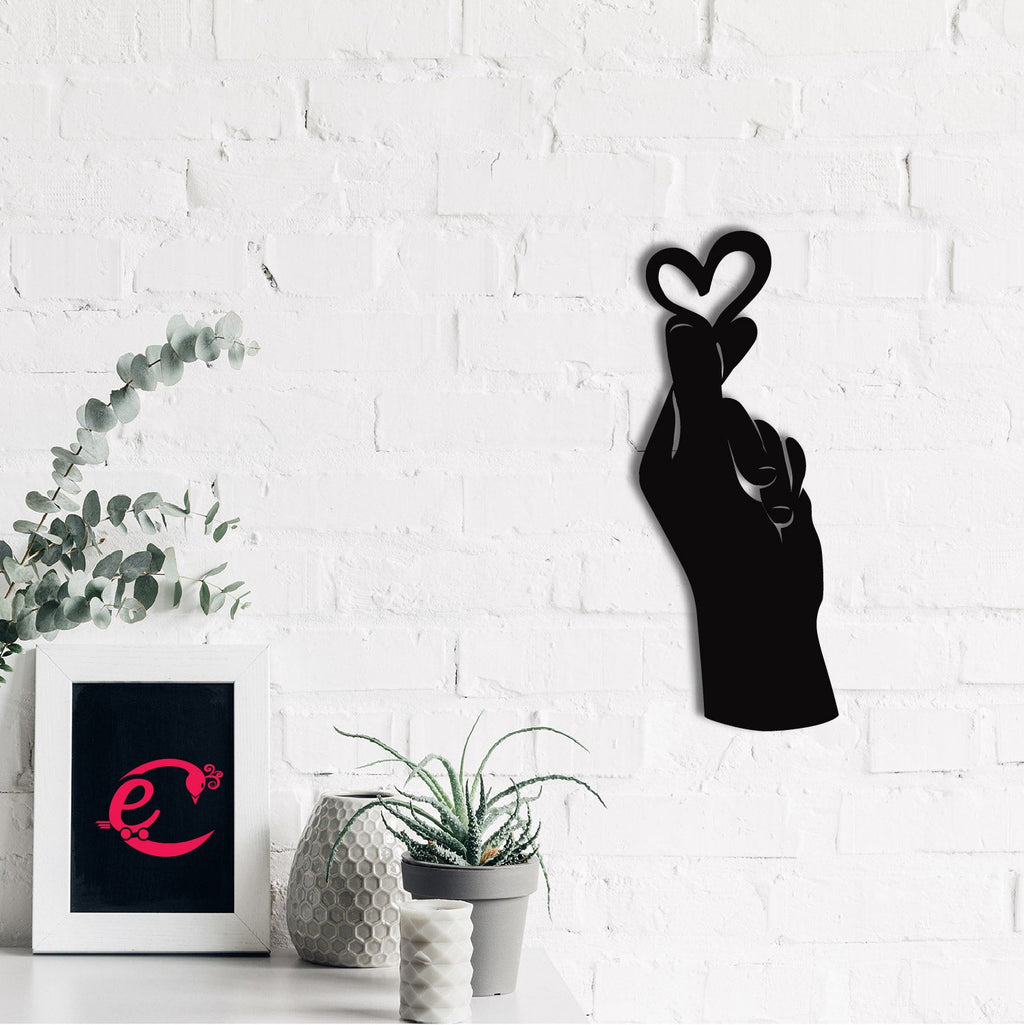 "Little Heart in Hand" Love Theme Black Engineered Wood Wall Art Cutout, Ready to Hang Home Decor Kafalo