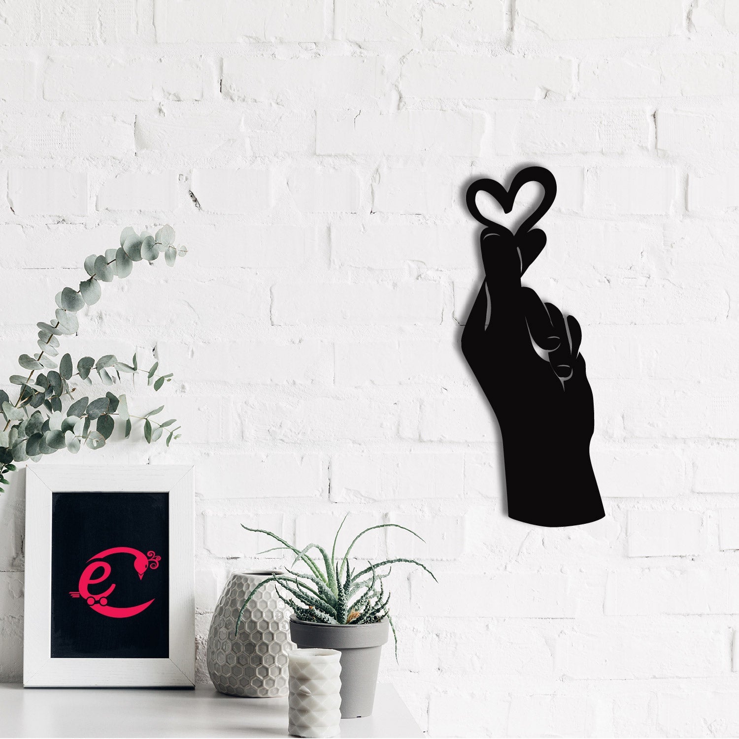 "Little Heart in Hand" Love Theme Black Engineered Wood Wall Art Cutout, Ready to Hang Home Decor Kafalo