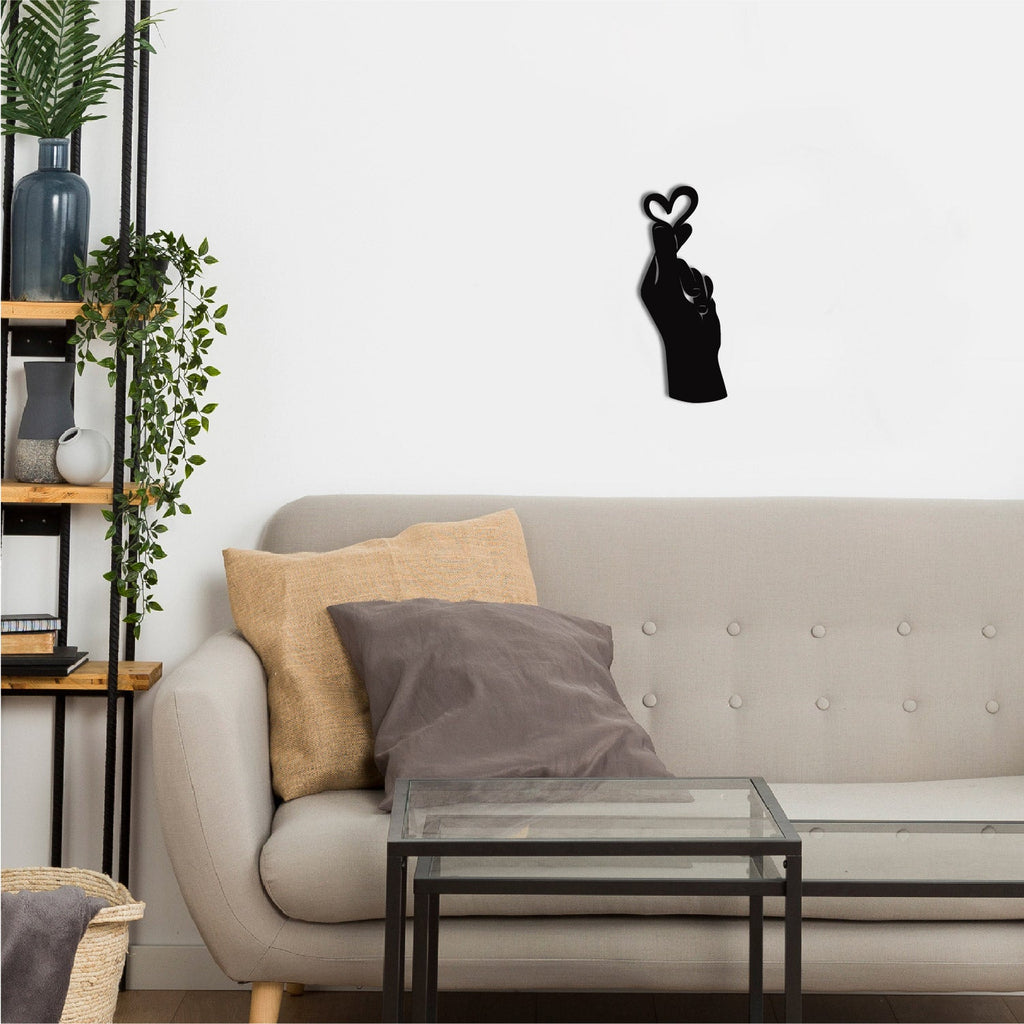 "Little Heart in Hand" Love Theme Black Engineered Wood Wall Art Cutout, Ready to Hang Home Decor Kafalo