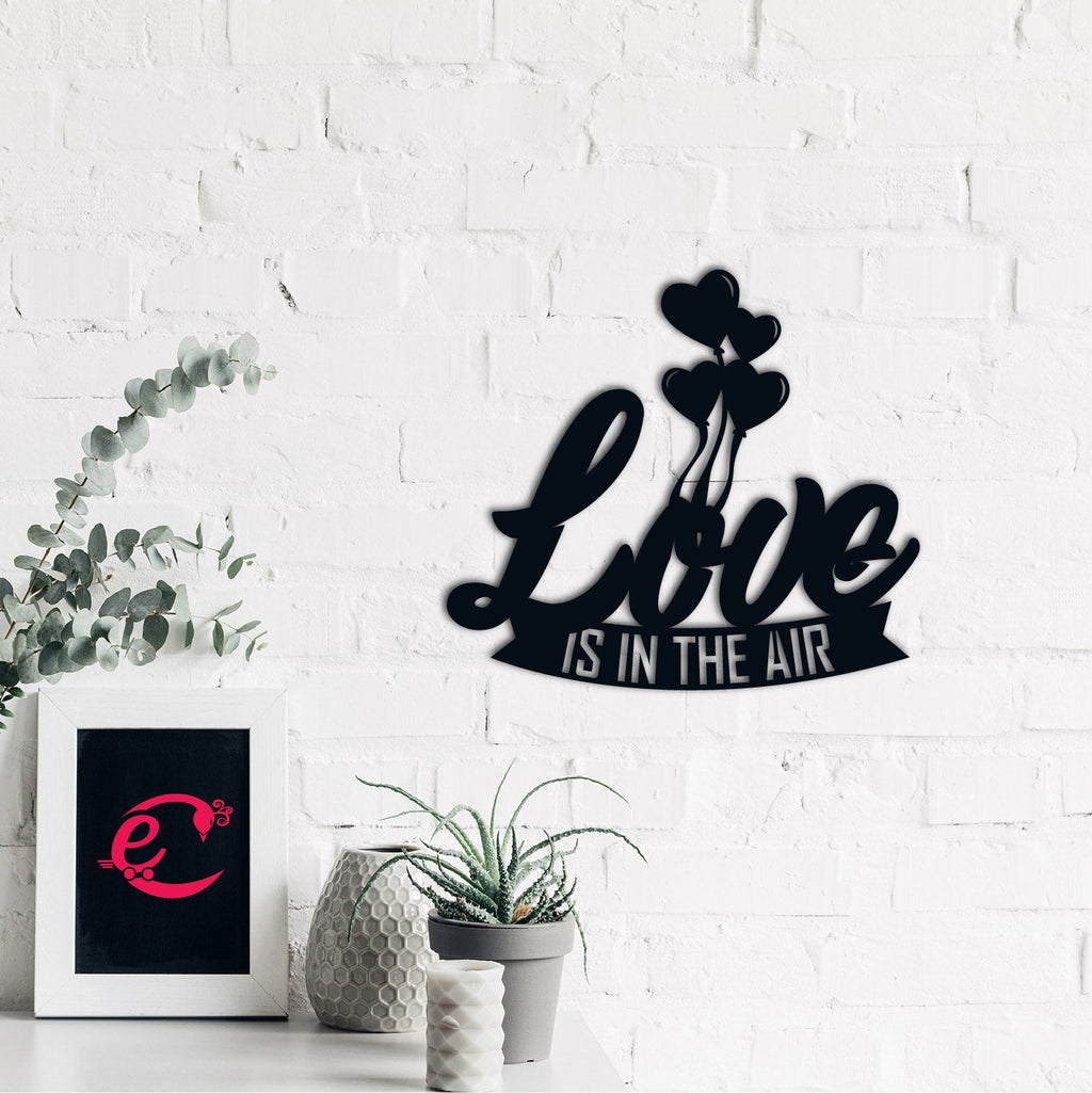 "Love is in the air with Hearth Balloons" Black Engineered Wood Wall Art Cutout, Ready to Hang Home Decor Kafalo