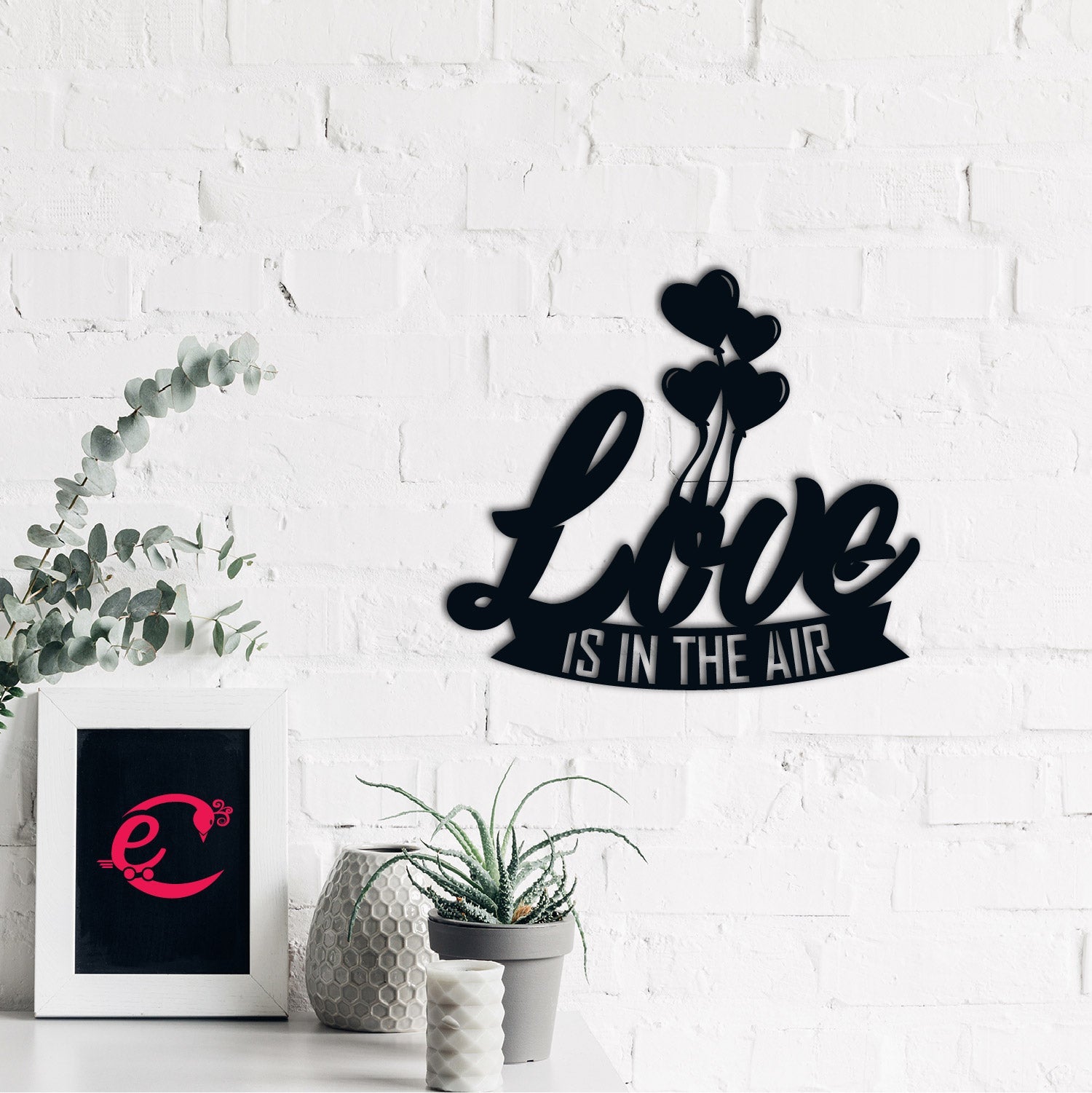 "Love is in the air with Hearth Balloons" Black Engineered Wood Wall Art Cutout, Ready to Hang Home Decor Kafalo