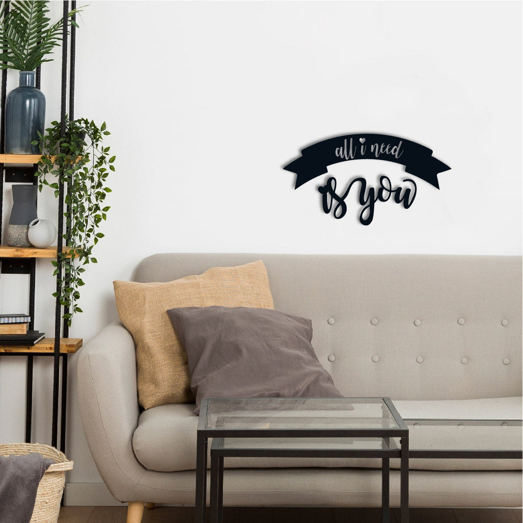 "All I need is You" Love Theme Black Engineered Wood Wall Art Cutout, Ready to Hang Home Decor Kafalo