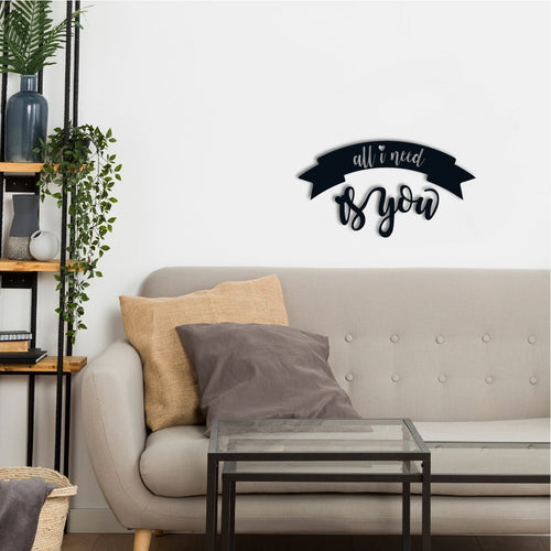 "All I need is You" Love Theme Black Engineered Wood Wall Art Cutout, Ready to Hang Home Decor Kafalo