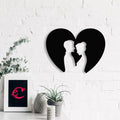 Loving Couple Carved out from Heart Black Engineered Wood Wall Art Cutout, Ready to Hang Home Decor Kafalo