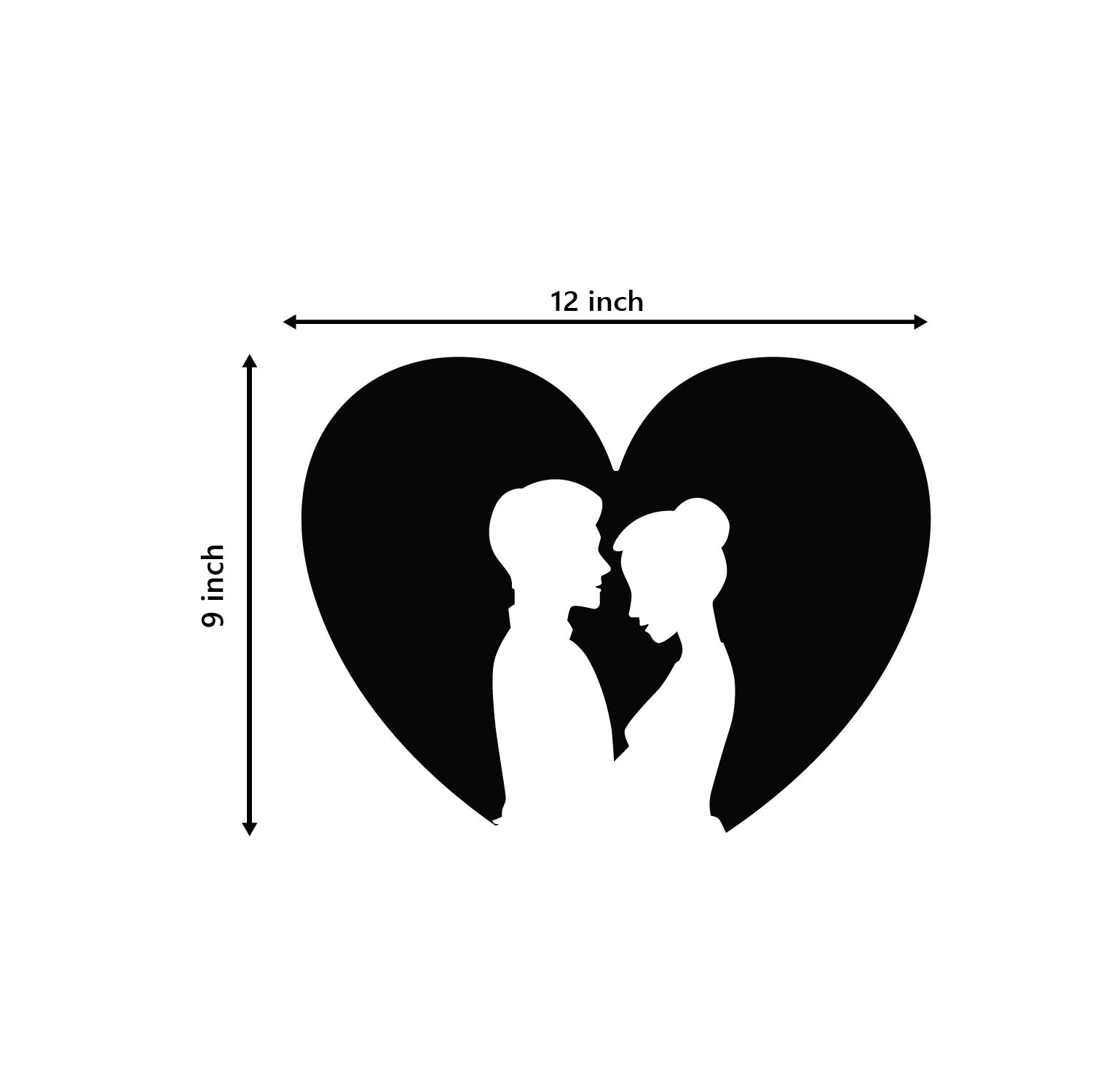 Loving Couple Carved out from Heart Black Engineered Wood Wall Art Cutout, Ready to Hang Home Decor Kafalo