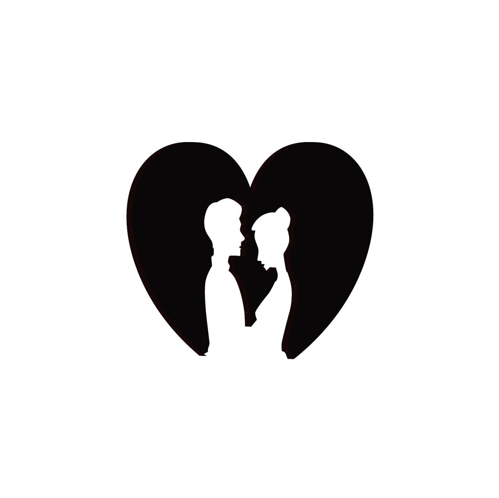 Loving Couple Carved out from Heart Black Engineered Wood Wall Art Cutout, Ready to Hang Home Decor Kafalo