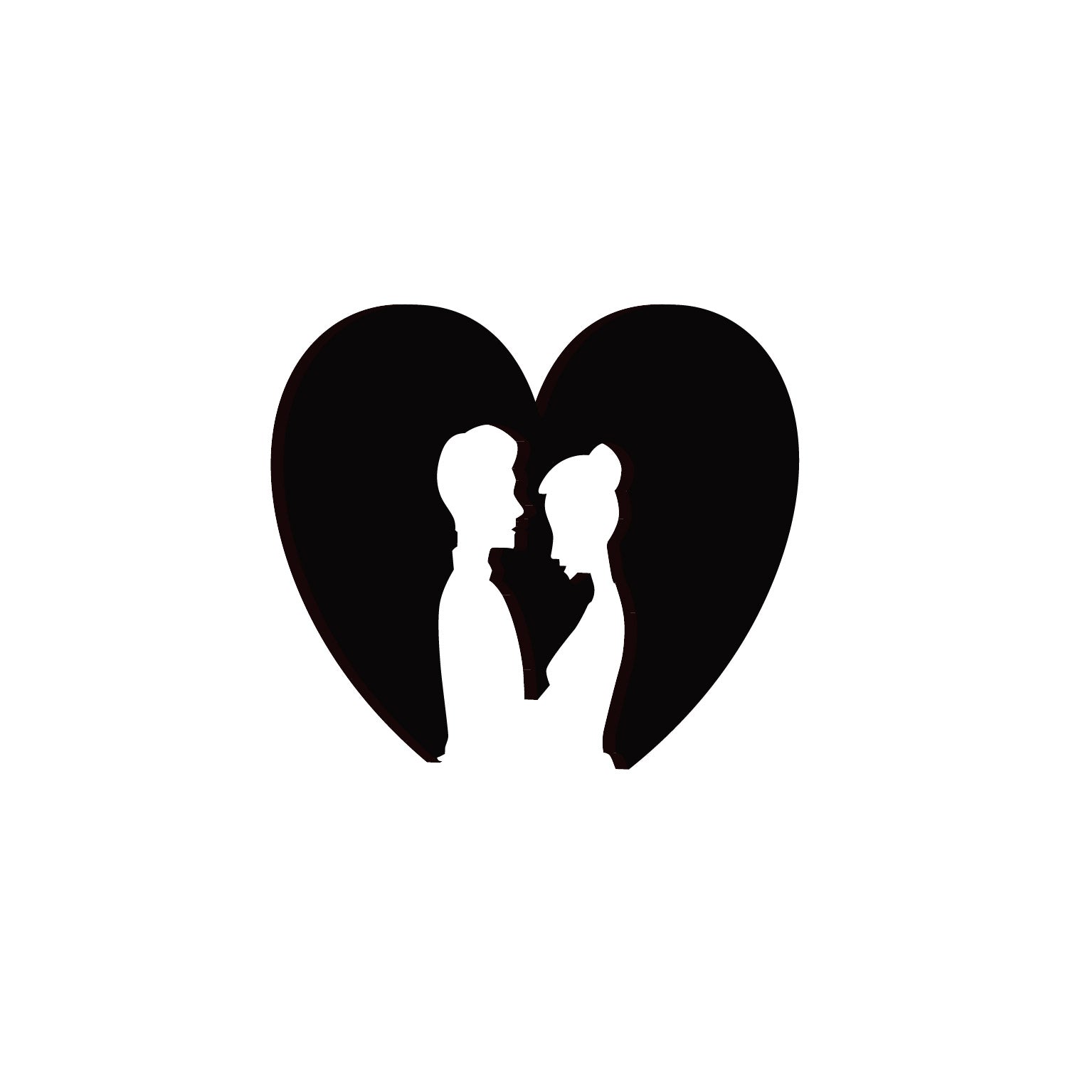 Loving Couple Carved out from Heart Black Engineered Wood Wall Art Cutout, Ready to Hang Home Decor Kafalo