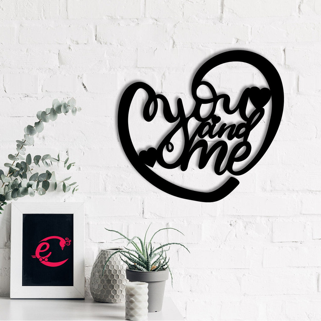 You And Me Heart Shape Black Engineered Wood Wall Art Cutout, Ready To Hang Home DÃ£Â©Cor Kafalo