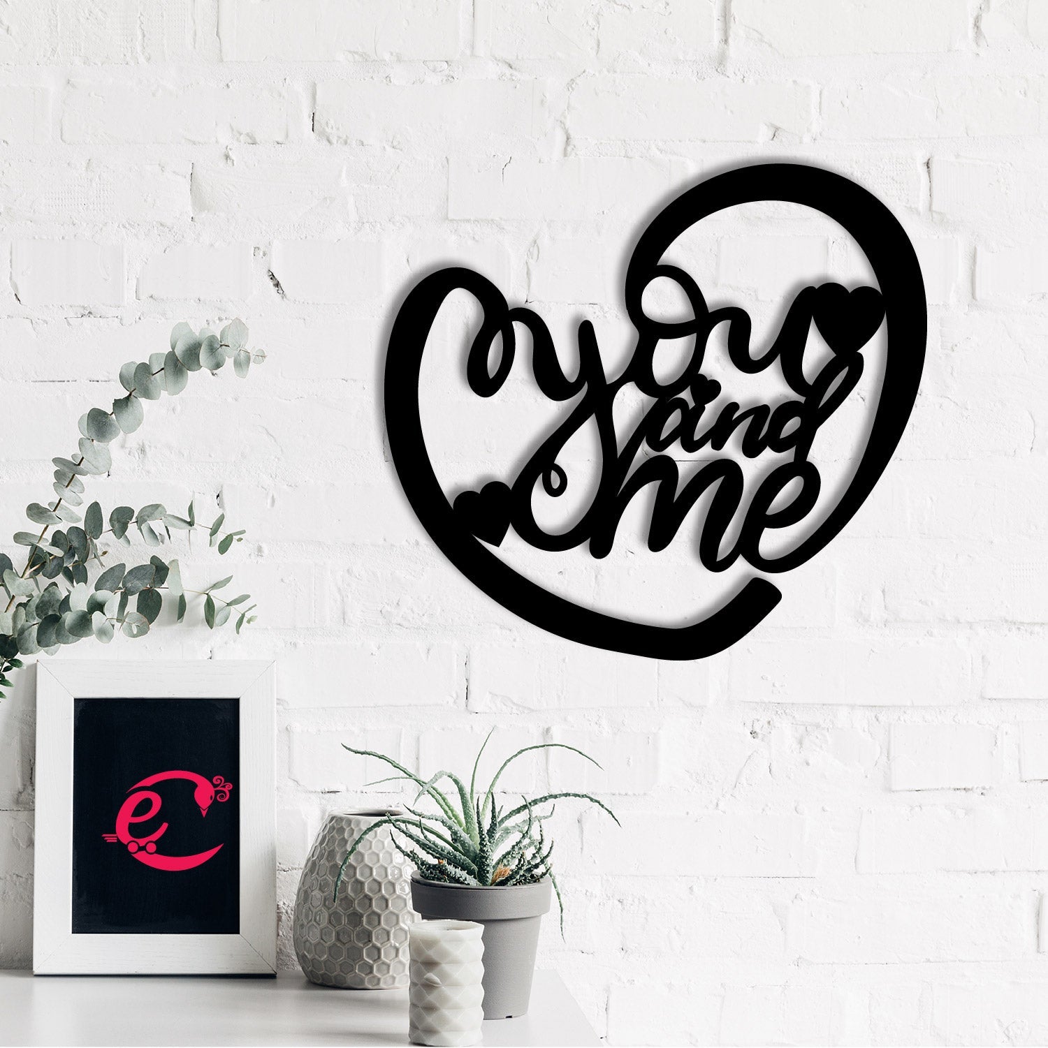 You And Me Heart Shape Black Engineered Wood Wall Art Cutout, Ready To Hang Home DÃ£Â©Cor Kafalo