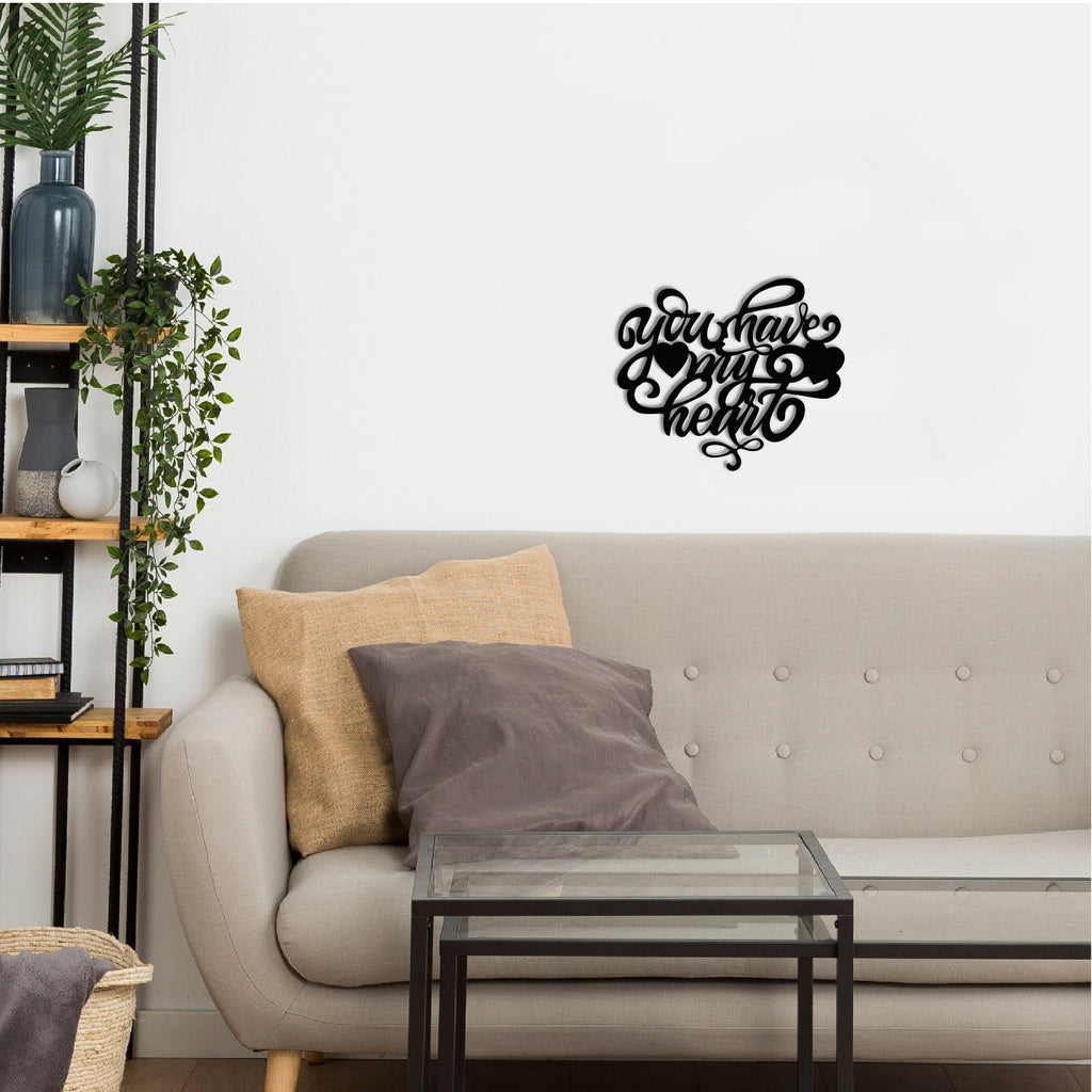 "You Have My Heart" with Hearts Black Engineered Wood Wall Art Cutout, Ready to Hang Home Decor Kafalo