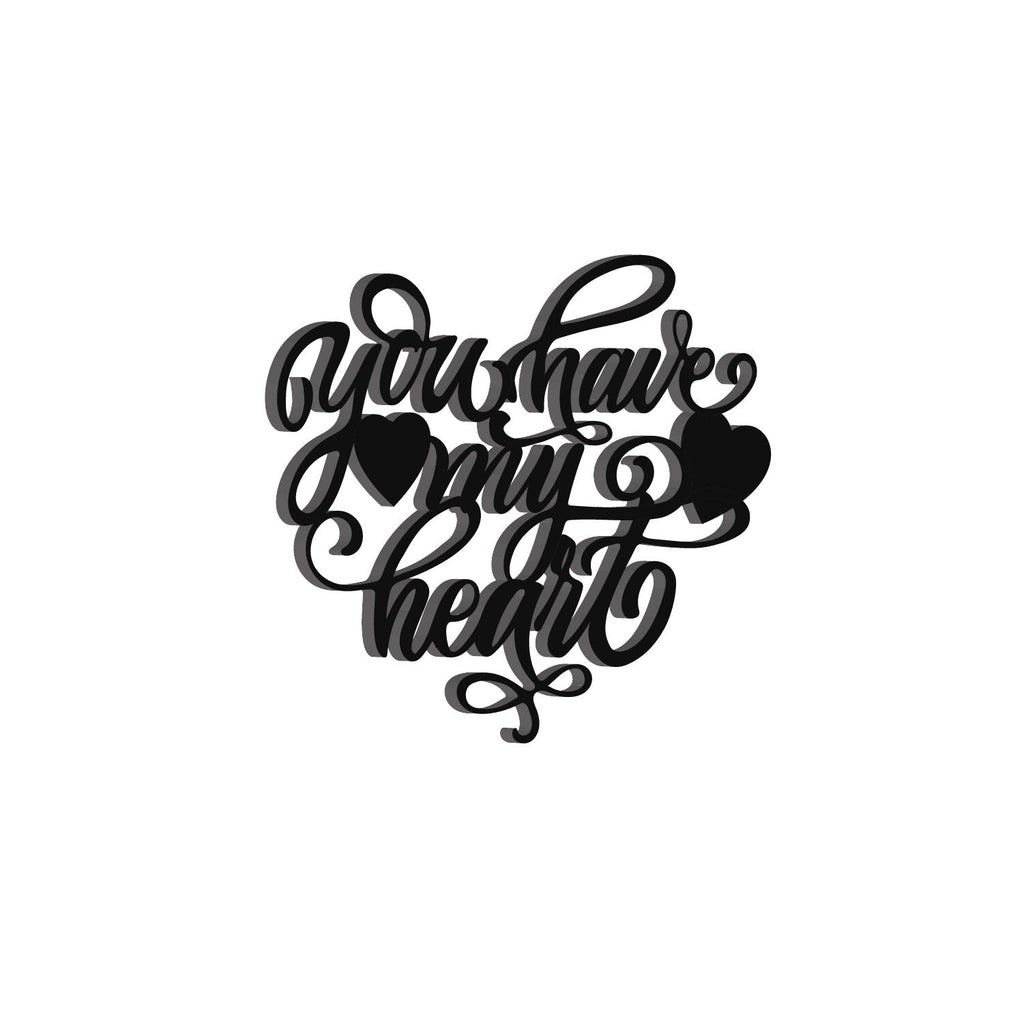 "You Have My Heart" with Hearts Black Engineered Wood Wall Art Cutout, Ready to Hang Home Decor Kafalo