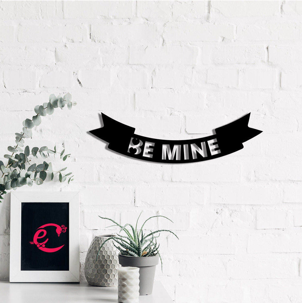"Be Mine" Love Theme Black Engineered Wood Wall Art Cutout, Ready to Hang Home Decor Kafalo