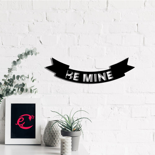 "Be Mine" Love Theme Black Engineered Wood Wall Art Cutout, Ready to Hang Home Decor Kafalo