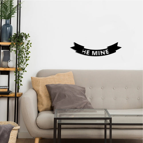 "Be Mine" Love Theme Black Engineered Wood Wall Art Cutout, Ready to Hang Home Decor Kafalo