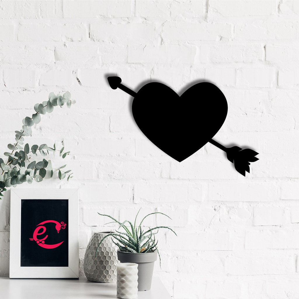 Heart with Love Arrow Black Engineered Wood Wall Art Cutout, Ready to Hang Home Decor Kafalo