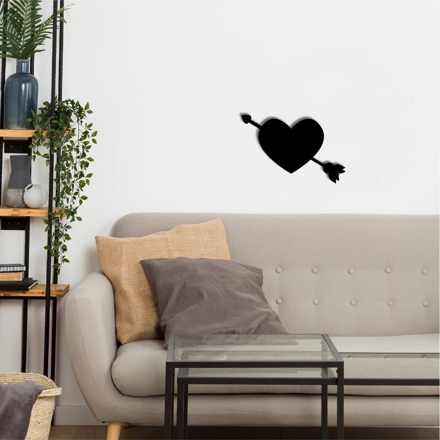 Heart with Love Arrow Black Engineered Wood Wall Art Cutout, Ready to Hang Home Decor Kafalo