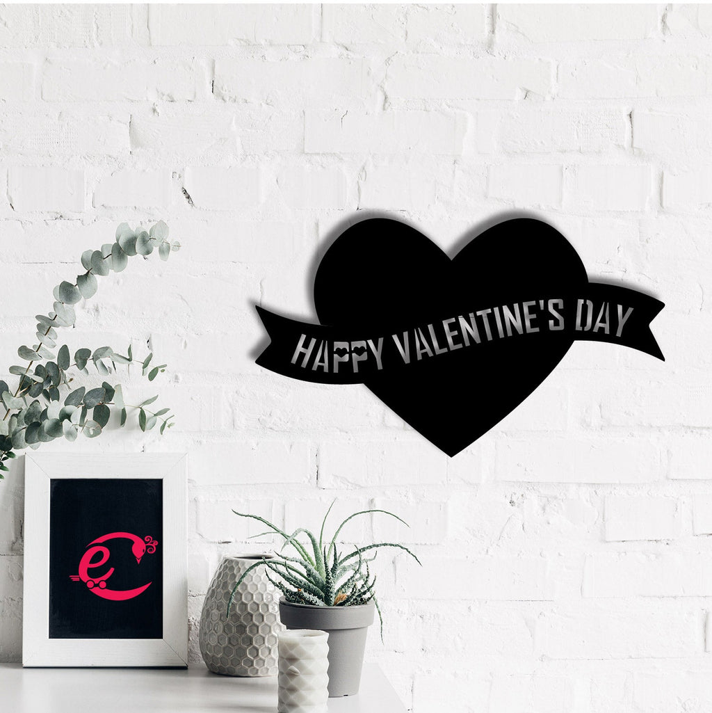 "Happy Valentine's Day" Black Engineered Wood Wall Art Cutout, Ready to Hang Home Decor Kafalo