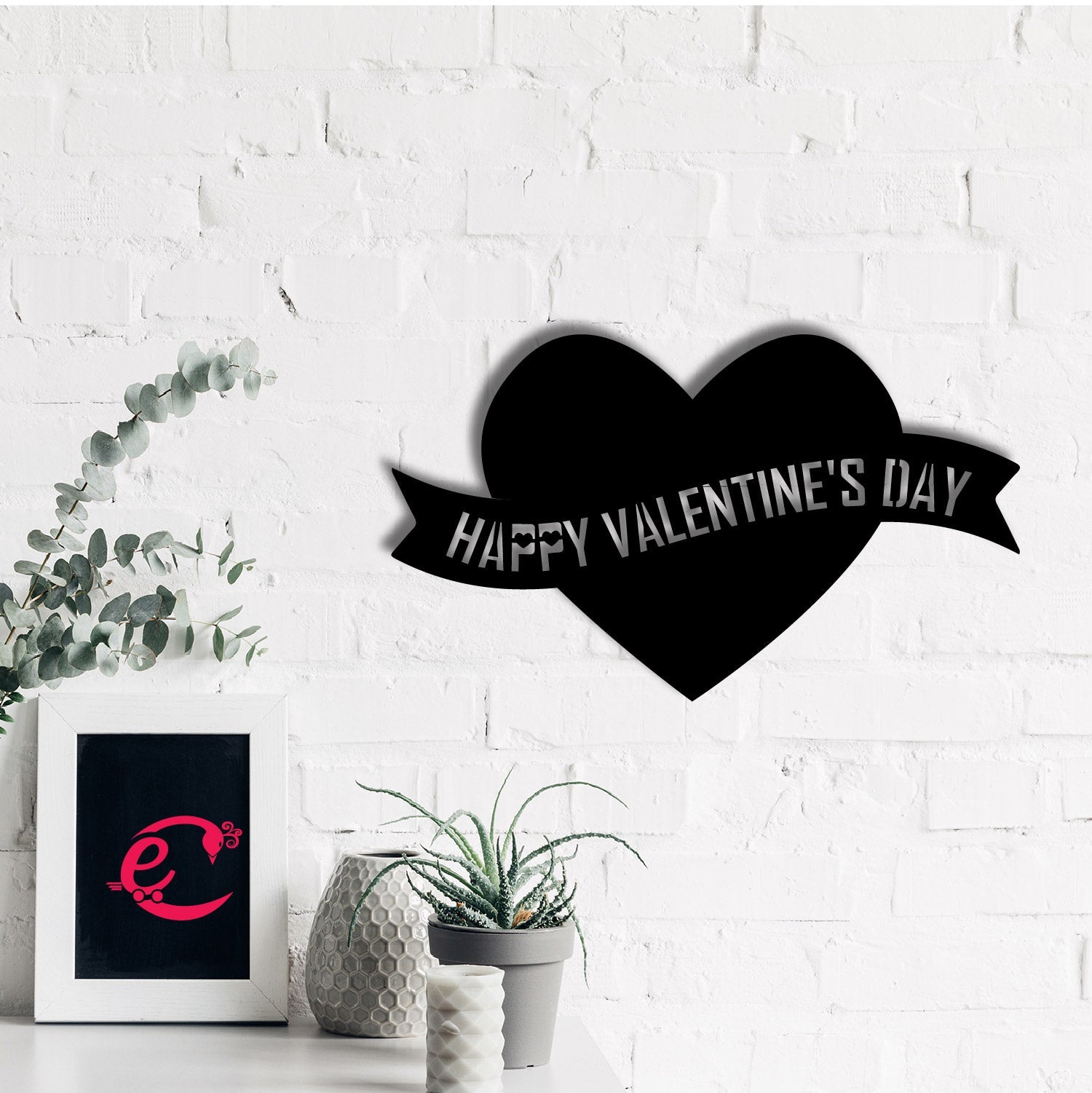 "Happy Valentine's Day" Black Engineered Wood Wall Art Cutout, Ready to Hang Home Decor Kafalo