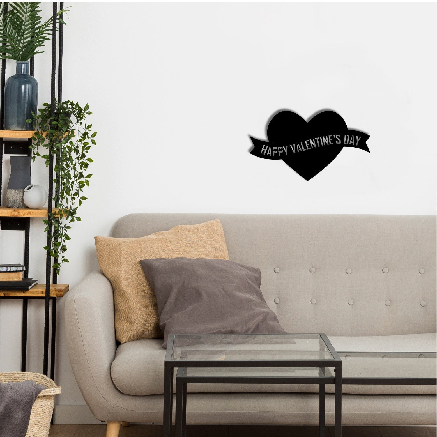 "Happy Valentine's Day" Black Engineered Wood Wall Art Cutout, Ready to Hang Home Decor Kafalo