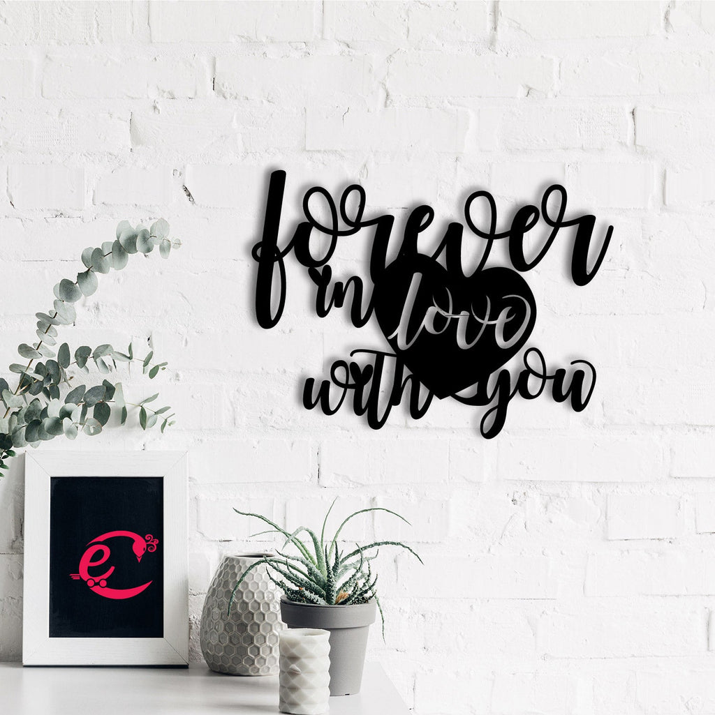 "Forever In Love With You" Valentine Theme Black Engineered Wood Wall Art Cutout, Ready to Hang Home Decor Kafalo