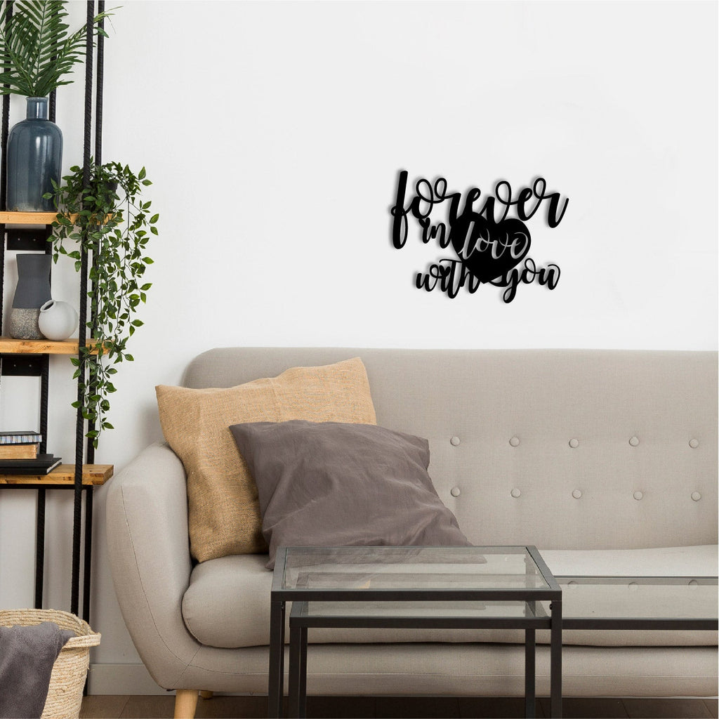 "Forever In Love With You" Valentine Theme Black Engineered Wood Wall Art Cutout, Ready to Hang Home Decor Kafalo