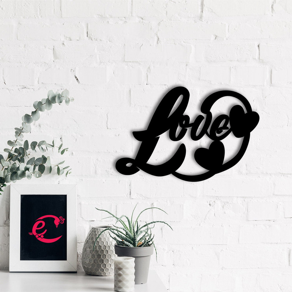 "Love with Hearts" Black Engineered Wood Wall Art Cutout, Ready to Hang Home Decor Kafalo