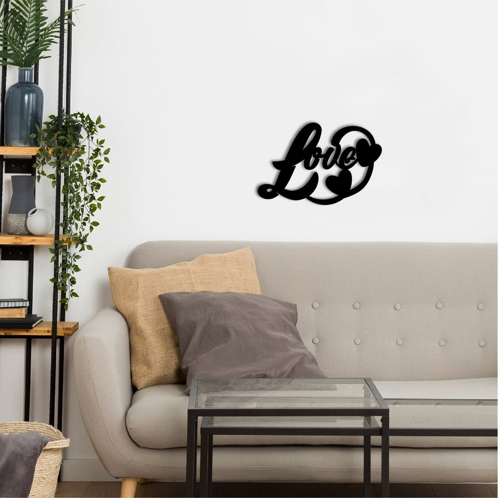 "Love with Hearts" Black Engineered Wood Wall Art Cutout, Ready to Hang Home Decor Kafalo