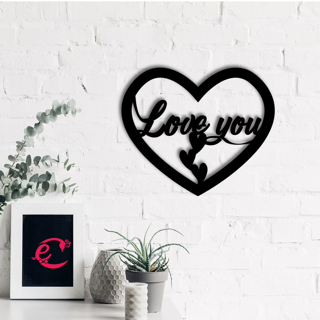 "Love You with Hearts" Black Engineered Wood Wall Art Cutout, Ready to Hang Home Decor Kafalo