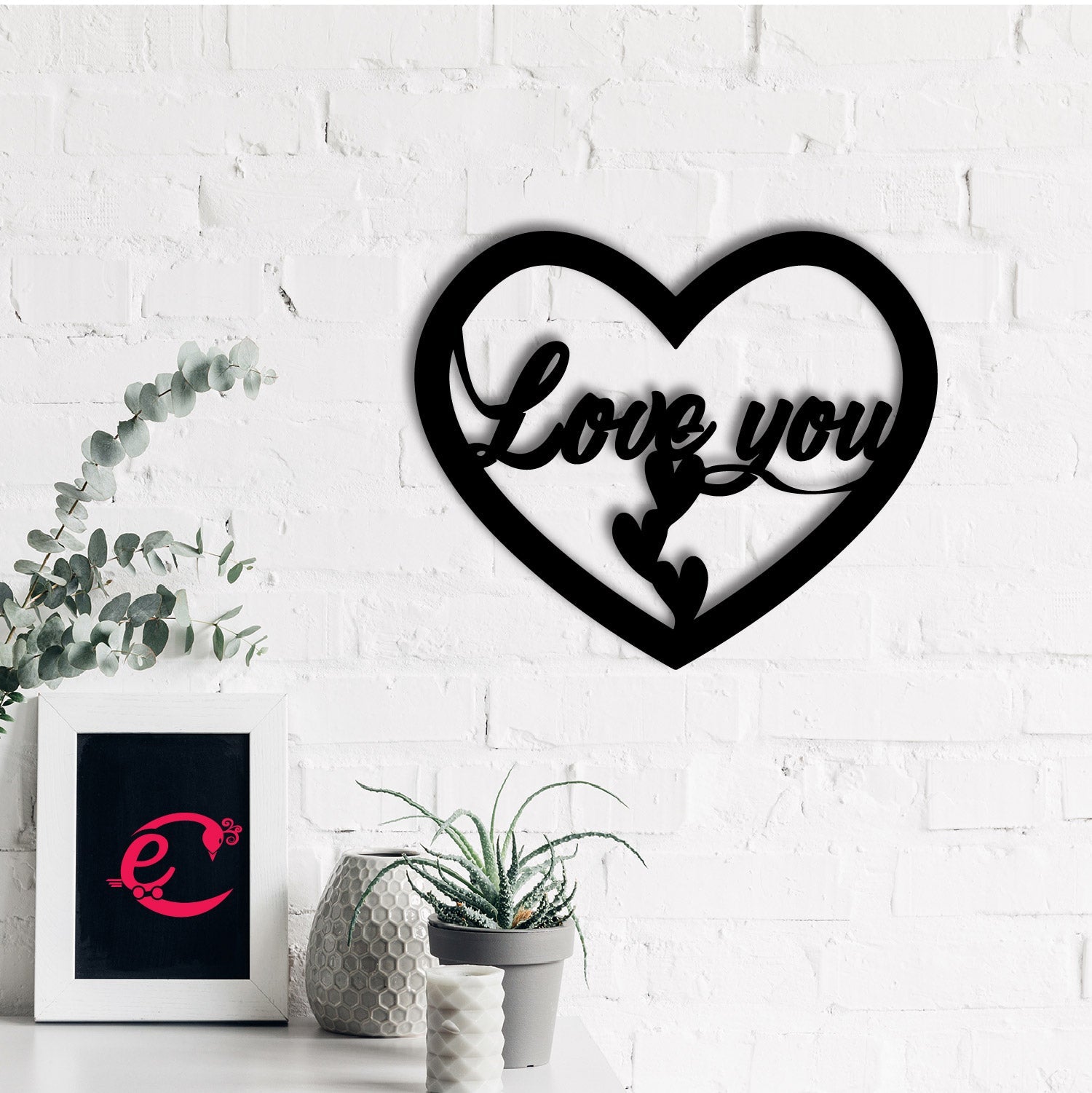 "Love You with Hearts" Black Engineered Wood Wall Art Cutout, Ready to Hang Home Decor Kafalo