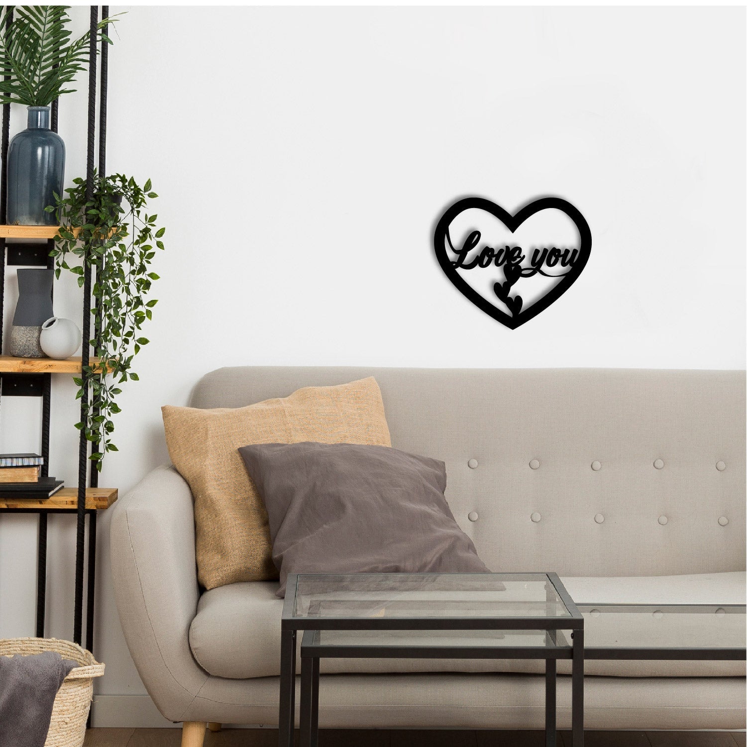 "Love You with Hearts" Black Engineered Wood Wall Art Cutout, Ready to Hang Home Decor Kafalo
