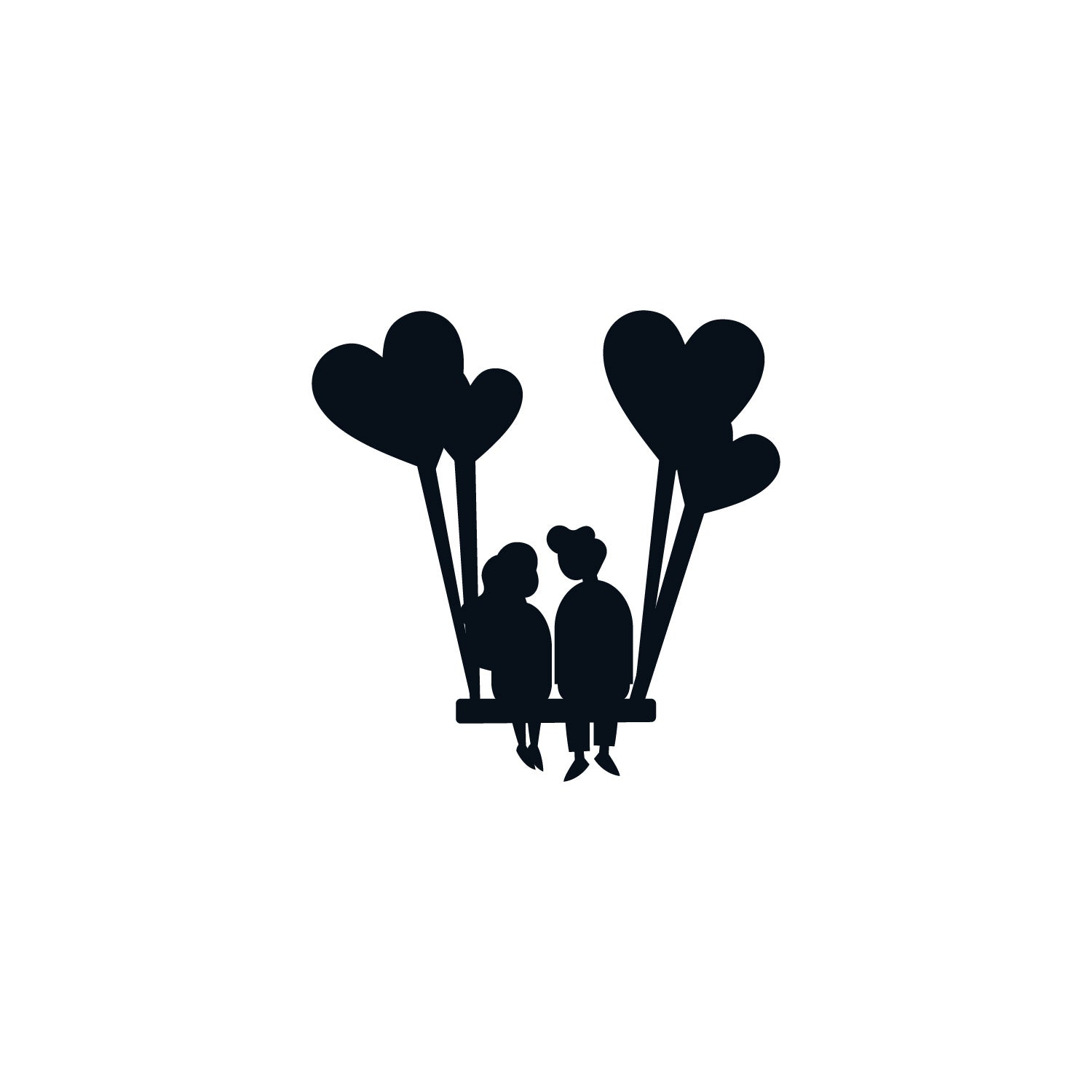 Young Loving Couple with Hearts Balloons Black Engineered Wood Wall Art Cutout, Ready to Hang Home Decor Kafalo