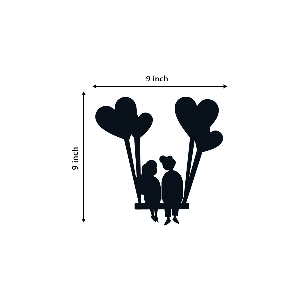 Young Loving Couple with Hearts Balloons Black Engineered Wood Wall Art Cutout, Ready to Hang Home Decor Kafalo