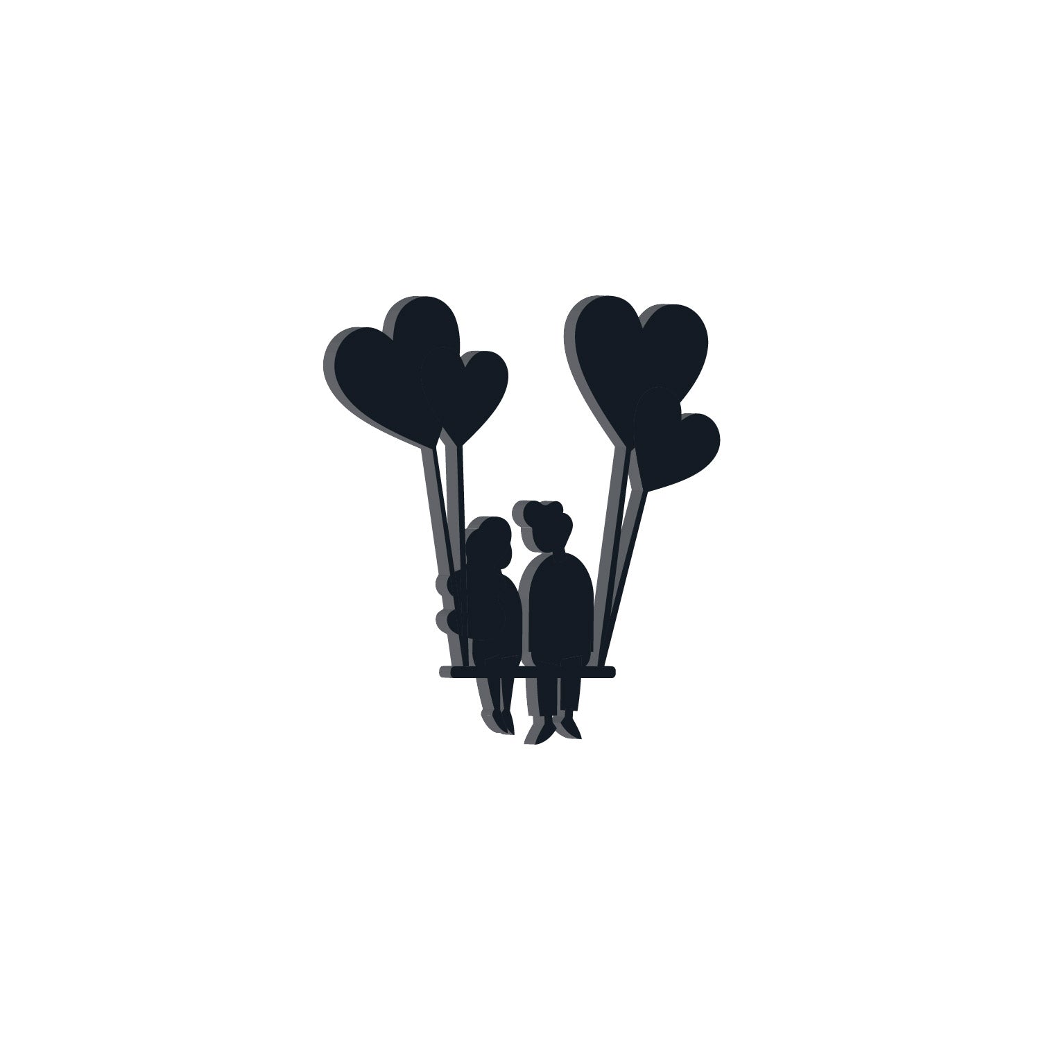 Young Loving Couple with Hearts Balloons Black Engineered Wood Wall Art Cutout, Ready to Hang Home Decor Kafalo